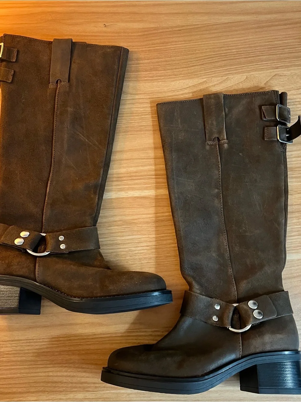By Anthropologie Tall Moto Boots Brown Suede Knee-High Riding Boots NWOT
